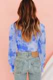 Square Neck Tight Waist Shirred Long Sleeve Crop Top