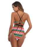 Ingenious Floral and Wave Paint One-Piece Swimwear