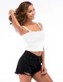 Feminine Solid Color Backless Square Collar Cropped Top Cropped For Traveling