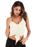 Bowknot Crop Tank Top V-Neck Pure Color For Streetshots