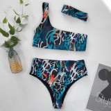 Women's Two-Piece Swimsuit With Snake Pattern On One Shoulder