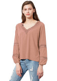 Lace Dress Long Sleeves Casual V Neck Tops & Tees
