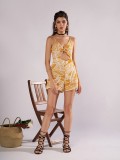 High-Waisted Printed Jumpsuit With V-Neck Strap