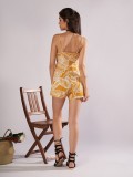 High-Waisted Printed Jumpsuit With V-Neck Strap