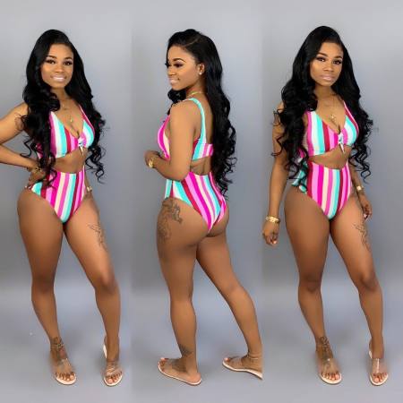 Sexy Color Stripe Printing Two-piece Set