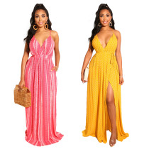 Fashion women's V-neck, dew-back and suspender dress