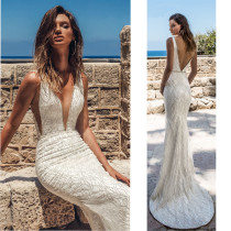 Sexy deep V-back dress long skirt
