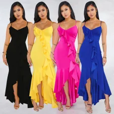 Sexy irregular pendulum 4-color dress
