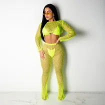 Two-piece beach suit with bare navel tops and wide legs