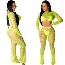 Two-piece beach suit with bare navel tops and wide legs