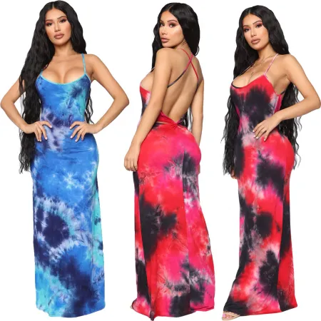 Printed tie-dyed suspender dress skirt