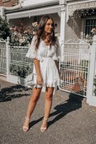 V-neck lace mid-sleeve dress skirt