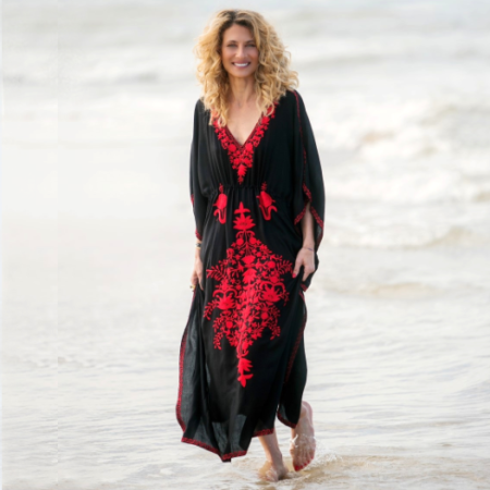 Loose embroidered robe beach blouse