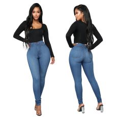 Elastic high-waist women's jeans, pencil trousers