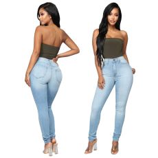 Fashionable high-waist jeans, pencil trousers