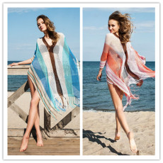 Beach hollow knitted fringed shawl holiday blouse skirt