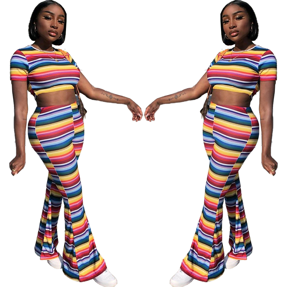 multi coloured striped trousers