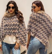 Wool collar fringed knitted sweater