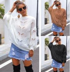 Hollow-out long-sleeved knitted bat sleeve sweater