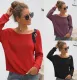 Short knitted sweater with open-shouldered round tie