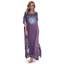 Dark purple embroidered bikini sunscreen skirt