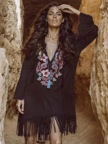 Cotton embroidered tassels bikini sunscreen shirt