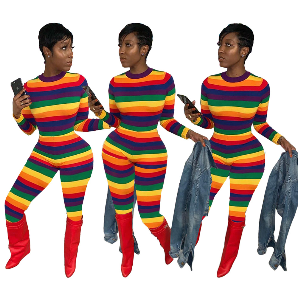US$ 6.90 - Rainbow Digital Printing Fashion and Leisure Jumpsuits - www