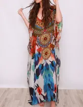 Man-made cotton positioning printed robe bikini blouse