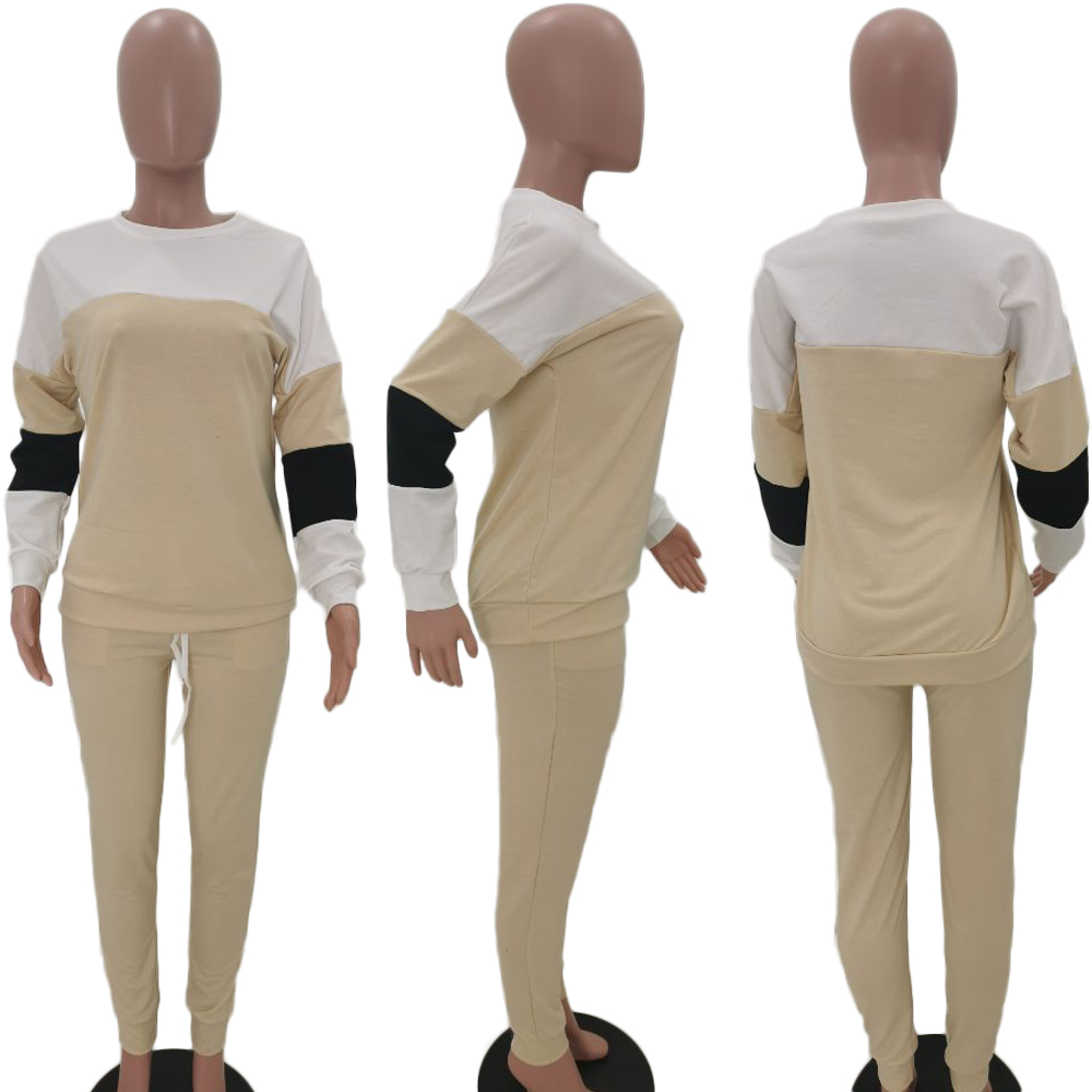 US$ 8.22 - Round collar, loose, color matching leisure sports suit - www.keke-lover.com