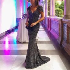 Deep V slim dress long skirt