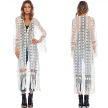 Mesh embroidered fringe blouse beach skirt