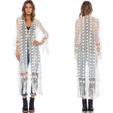 Mesh embroidered fringe blouse beach skirt