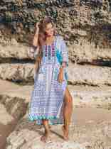 Cotton orientation printing robe sun proof shirt beach skirt