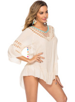 Open back hollow colored ball fringe beach blouse