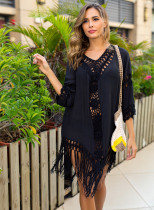 Open back hollow fringe beach blouse