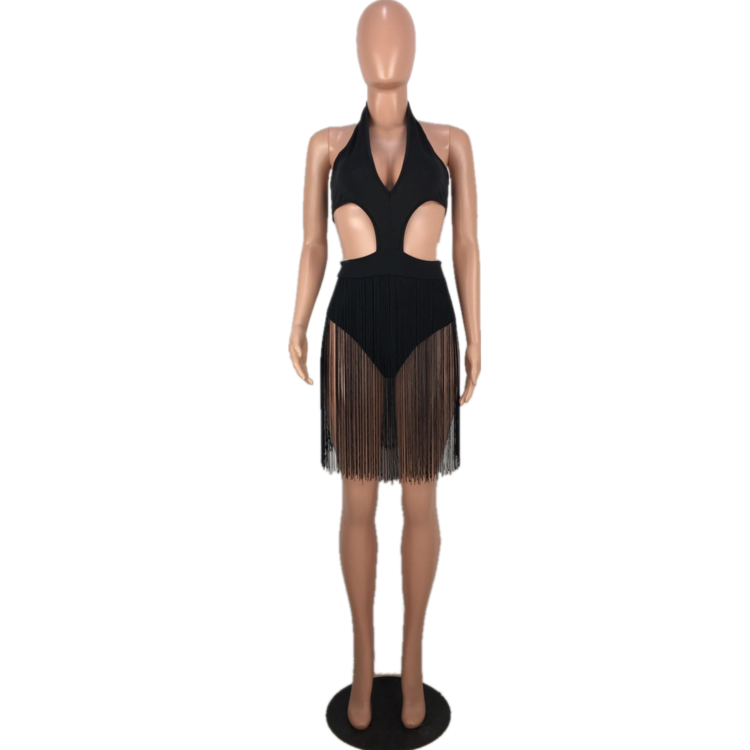 two piece deep back slit tassel