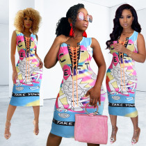 Fashion Chicken Eye Band Printed Dress