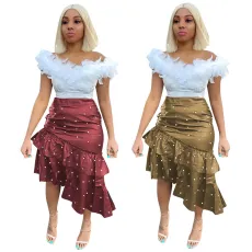Fashion casual asymmetric PU leather Pinball skirt