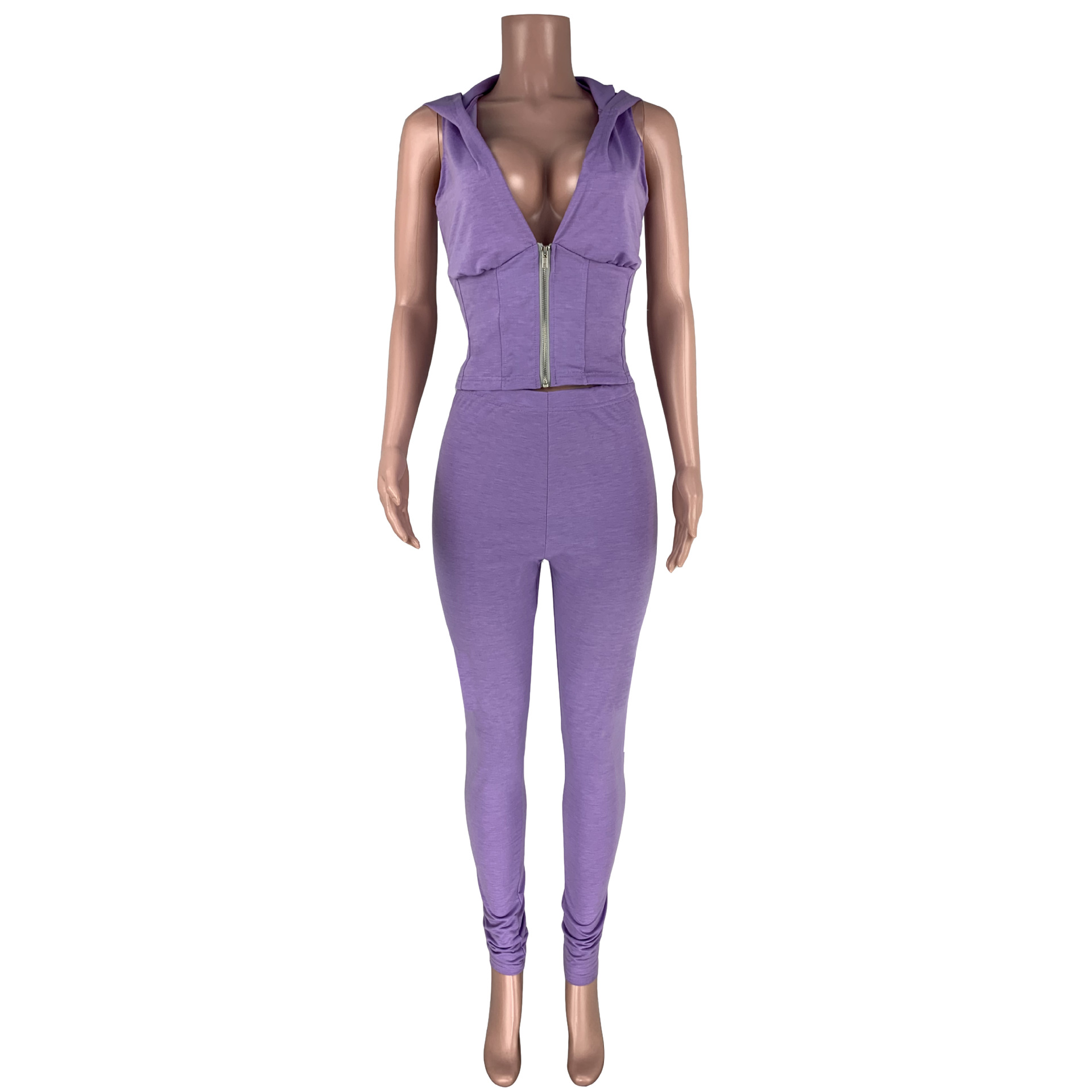 US$ 6.70 - Zipper waistcoat hooded Leggings suit - www.keke-lover.com