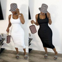 Fashion sexy solid zipper strap dress