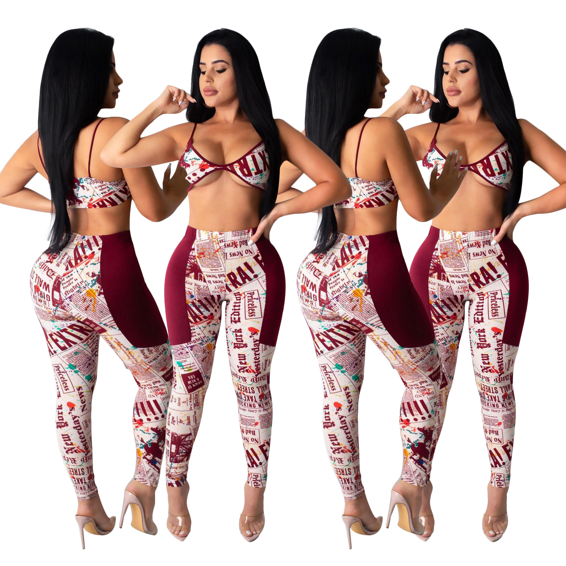 newspaper print pants women's