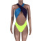 Three color splicing sexy and cute one piece swimsuit
