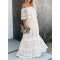 Elegant white high waist open back cut lace dress