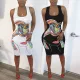 Positioning cartoon print round neck sleeveless dress