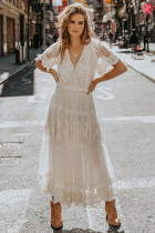 Fashion V-neck short sleeve lace dress