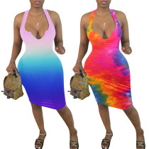 Gradient cut back waist dress
