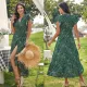 High Waist Chiffon print dress with ruffle sleeves