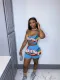 Two piece set of fashionable printed suspender vest
