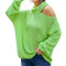 Solid color loose hole open shoulder high neck sweater