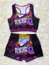 Sexy pattern print vest Shorts Set Yoga Pants Set